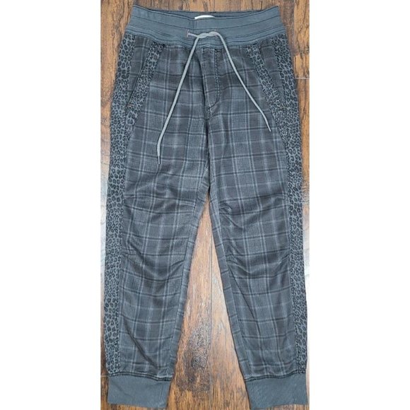 Anthropologie Kallie Plaid Leopard Joggers  W/ Draw String Gray - Picture 2 of 5